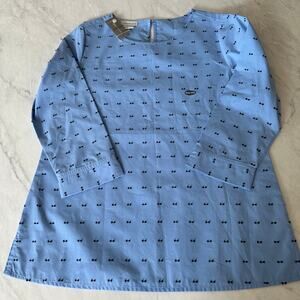 NWT Van Heusen embroidered black bow scoop neck 3/4 sleeve blue blouse XXS top